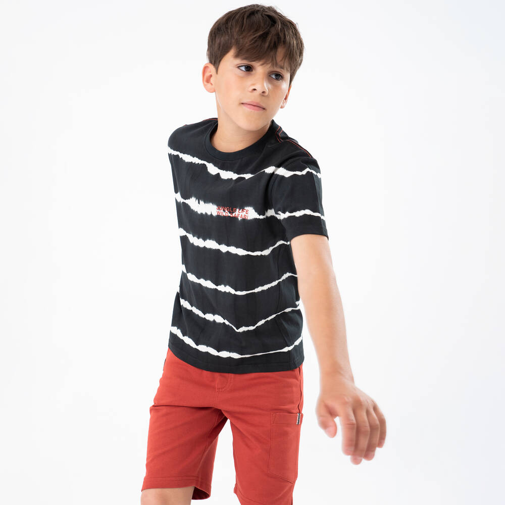 Boboli-طقم شورت قطن لون أسود وبرتقالي للأولاد | Childrensalon Outlet