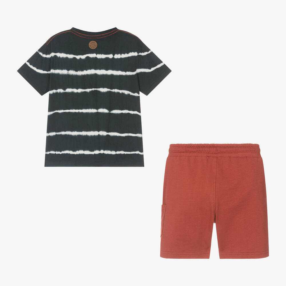 Boboli-طقم شورت قطن لون أسود وبرتقالي للأولاد | Childrensalon Outlet