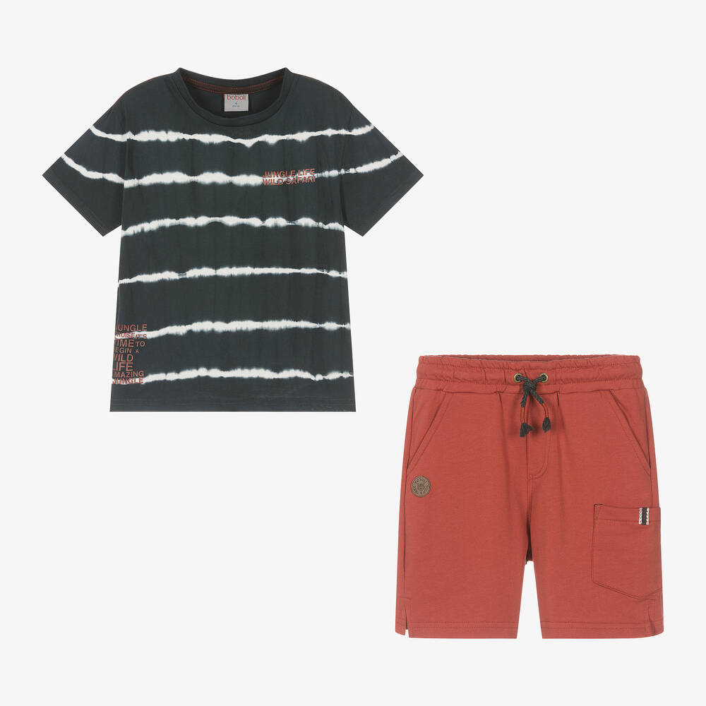 Boboli-طقم شورت قطن لون أسود وبرتقالي للأولاد | Childrensalon Outlet