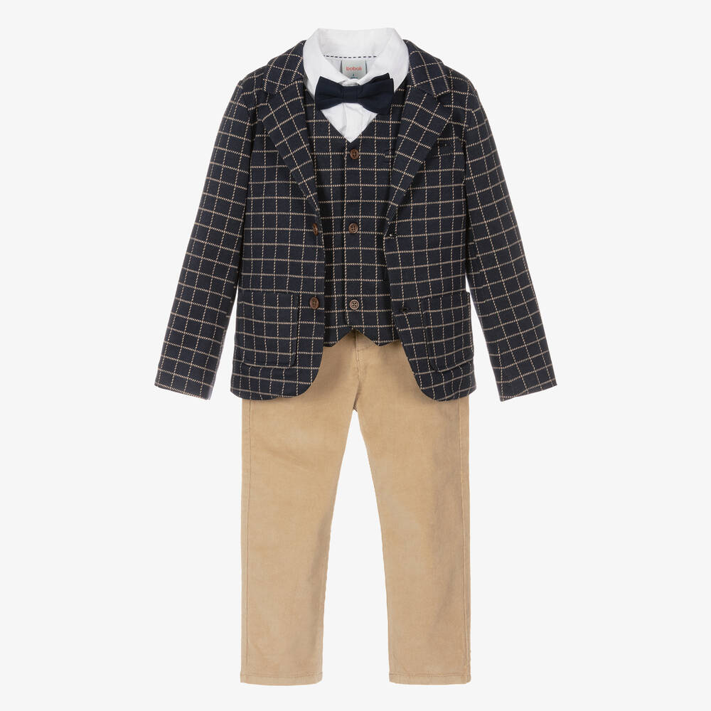 Boboli-Boys Blue & Beige Check Suit Set | Childrensalon Outlet