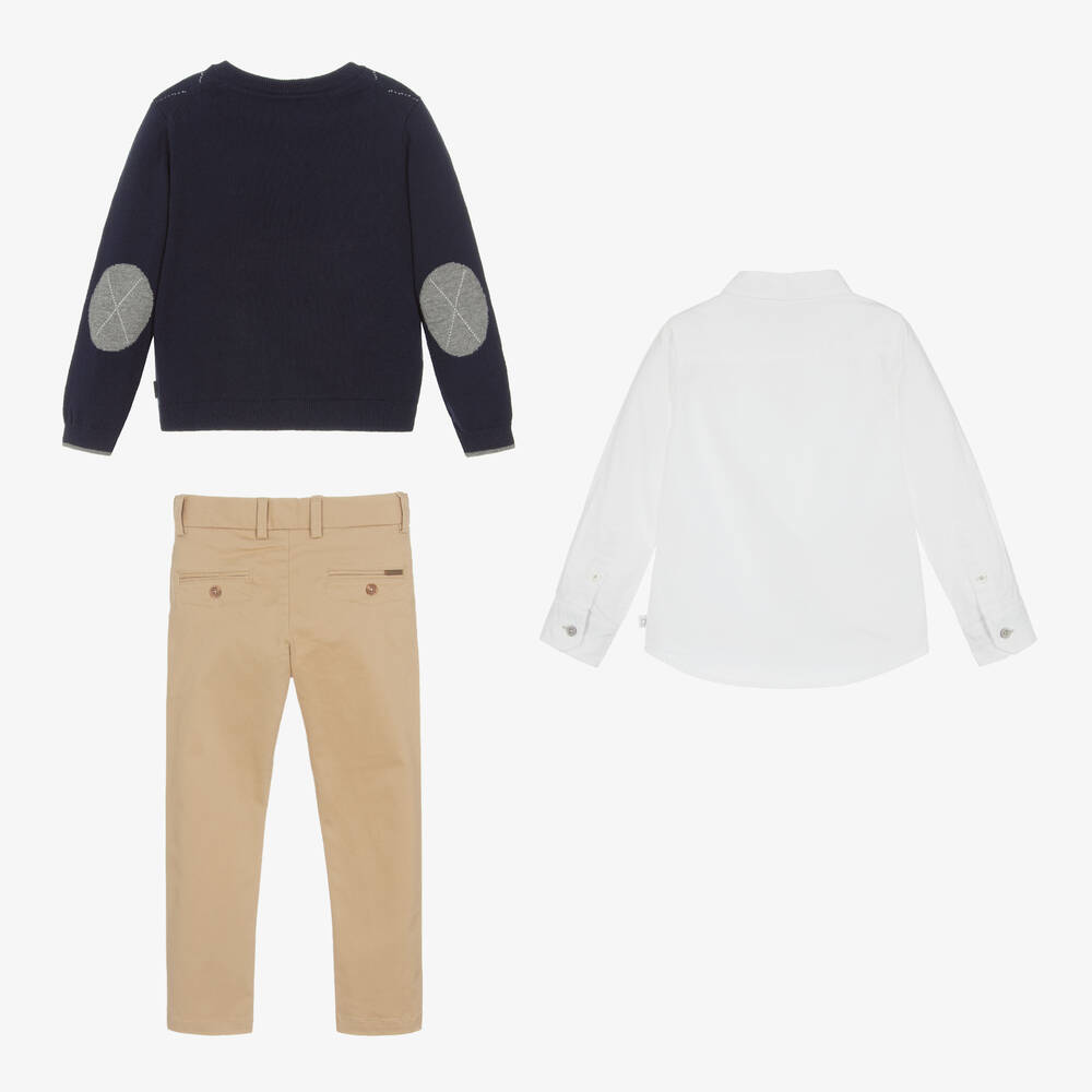 Boboli-Бежево-синий комплект с брюками из хлопка | Childrensalon Outlet
