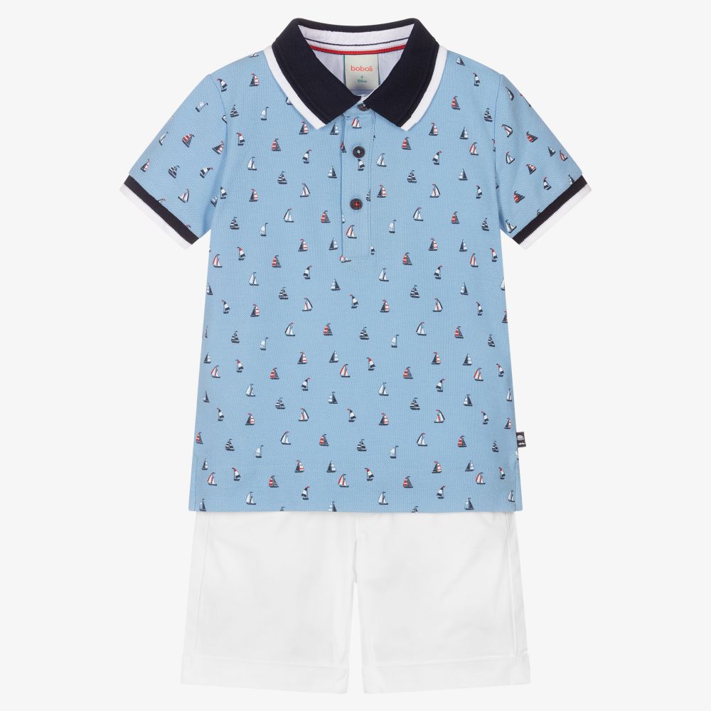 Boboli - Голубая футболка с корабликами и шорты для мальчиков  | Childrensalon
