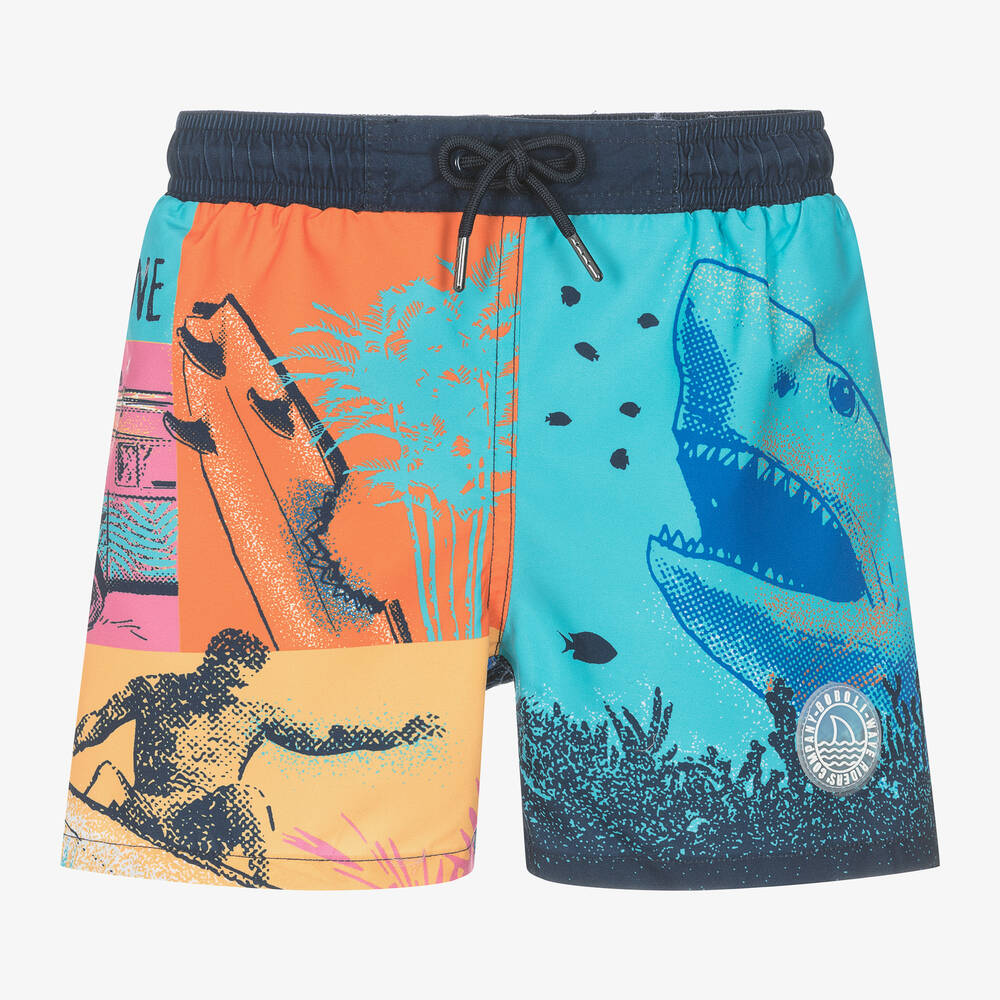 Boys Blue Colourblock Shark Swim Shorts