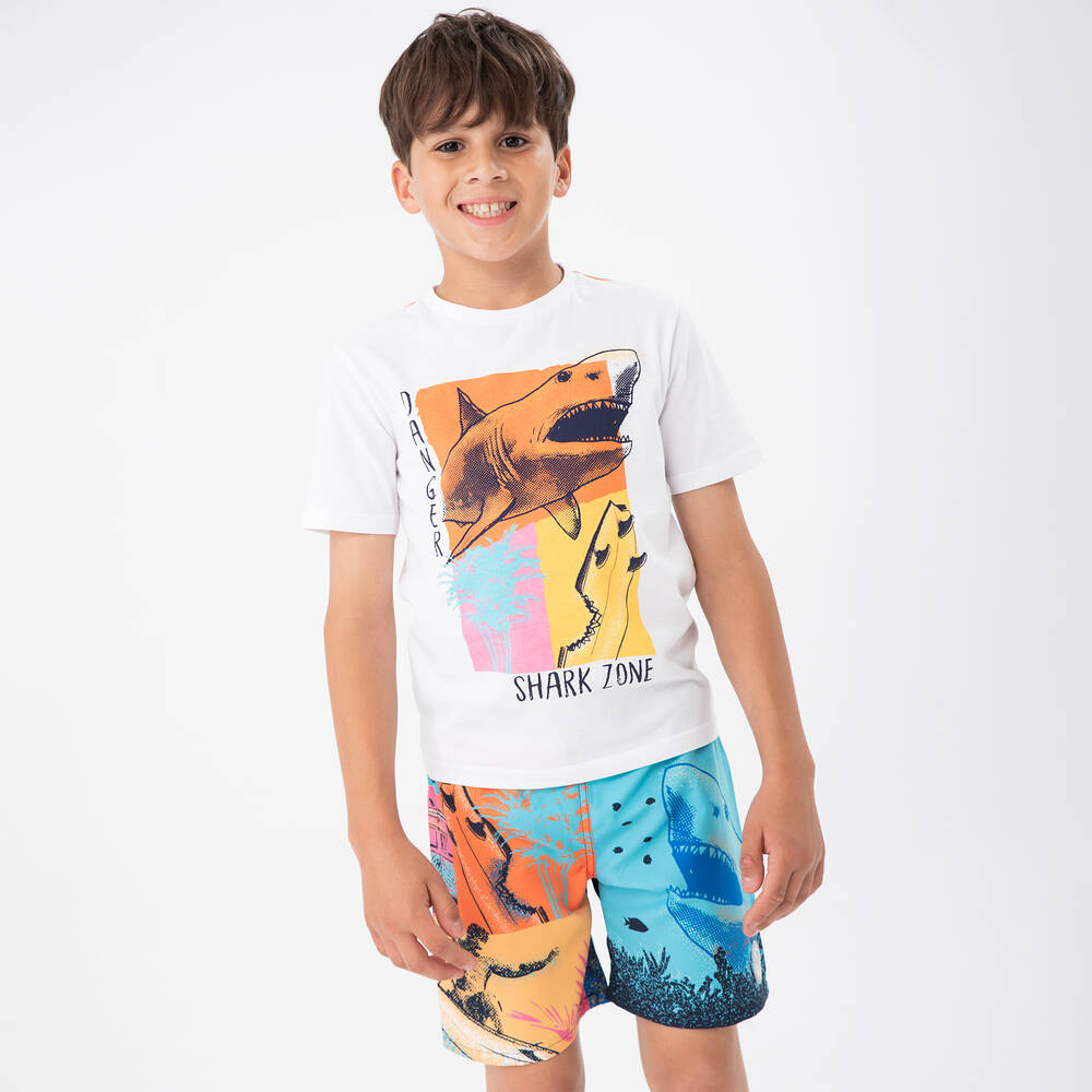 Boboli-Boys Blue Colourblock Shark Swim Shorts | Childrensalon Outlet