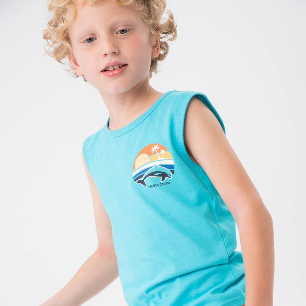 Boboli-تانك توب قطن جيرسي لون أزرق فاقع للأولاد | Childrensalon Outlet