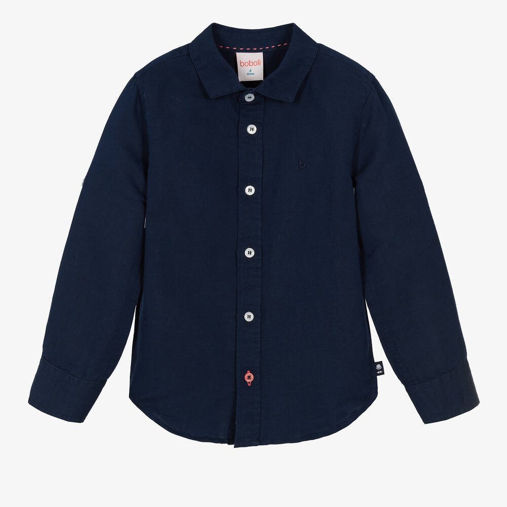 Boboli-Boys Blue Cotton & Linen Shirt | Childrensalon Outlet