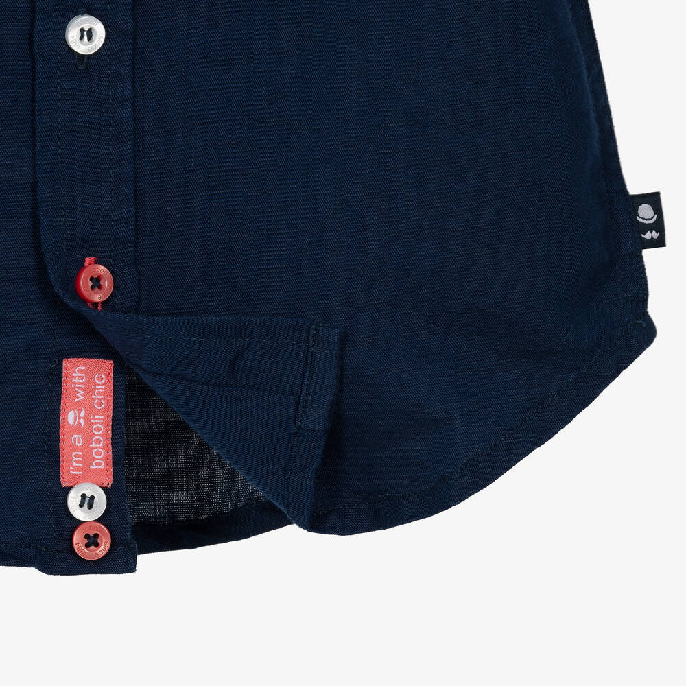 Boboli-Boys Blue Cotton & Linen Shirt | Childrensalon Outlet