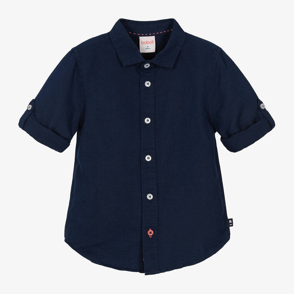 Boboli-Boys Blue Cotton & Linen Shirt | Childrensalon Outlet