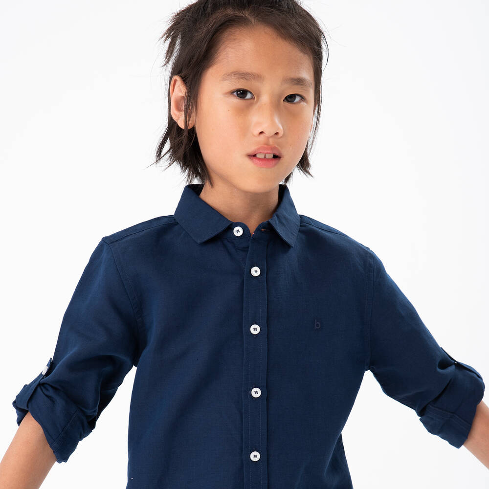Boboli-Boys Blue Cotton & Linen Shirt | Childrensalon Outlet