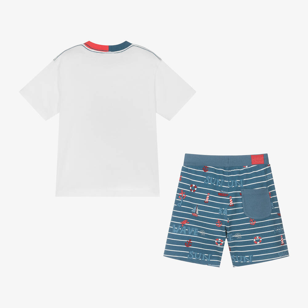 Bobux-طقم شورت قطن جيرسي لون أبيض وأزرق للأولاد | Childrensalon Outlet