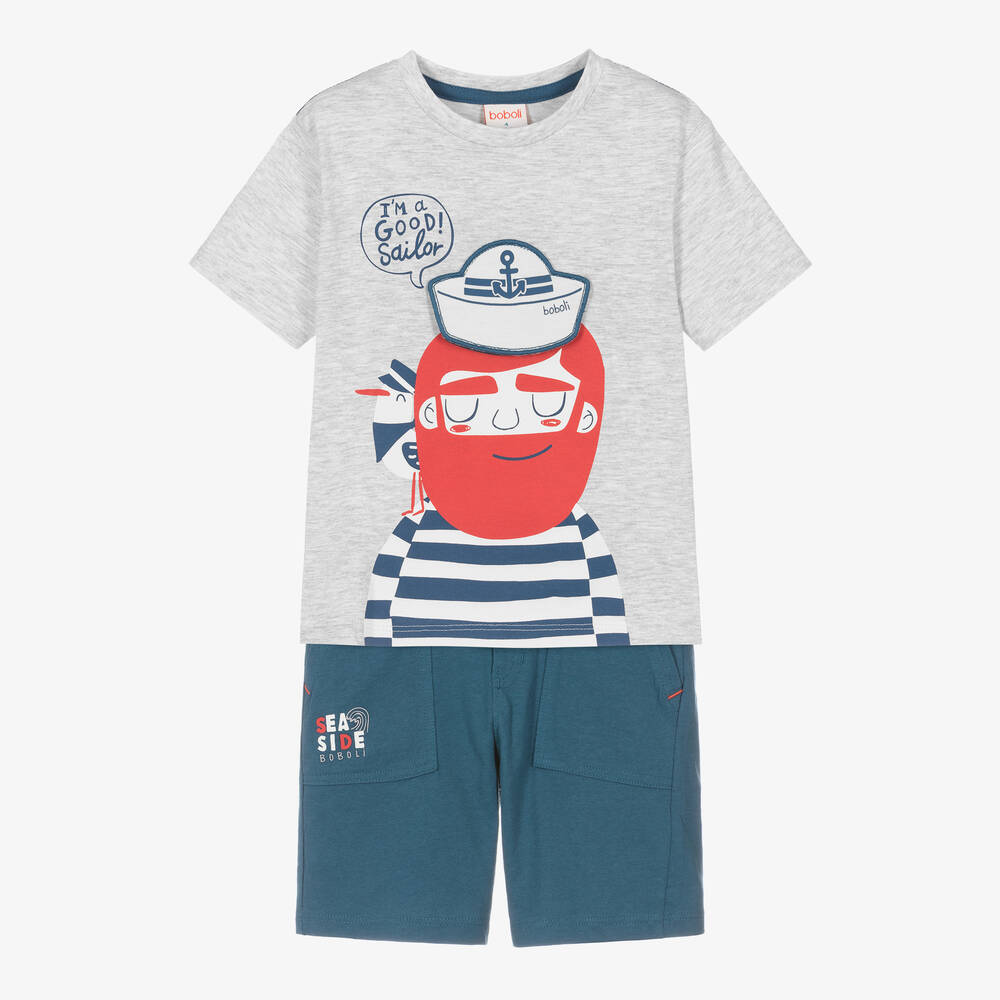 Boboli-Boys Blue Cotton Sailor Shorts Set | Childrensalon Outlet