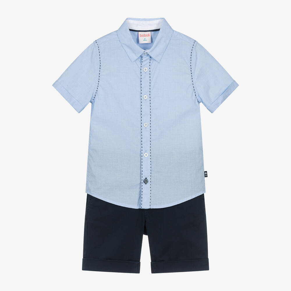 Boboli-Boys Blue Cotton Shirt & Shorts Set | Childrensalon Outlet