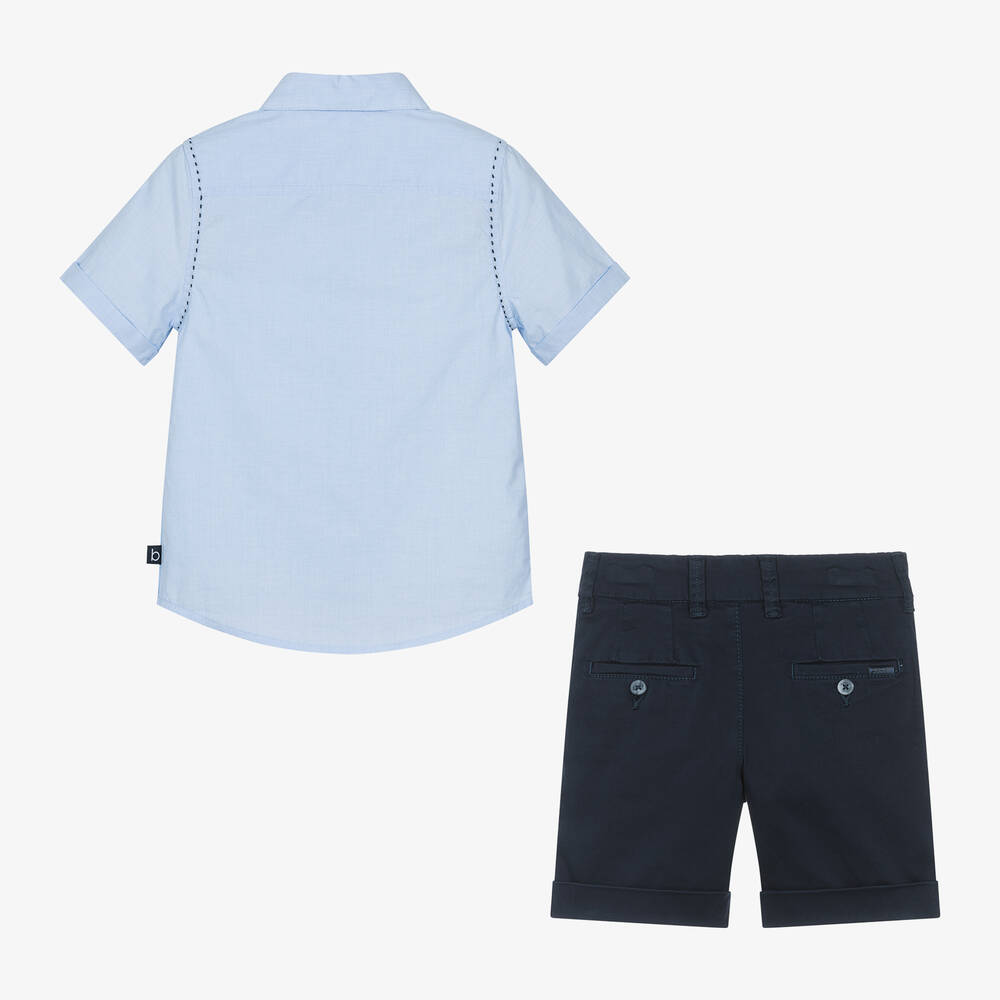 Boboli-طقم شورت وقميص قطن لون أزرق للأولاد | Childrensalon Outlet