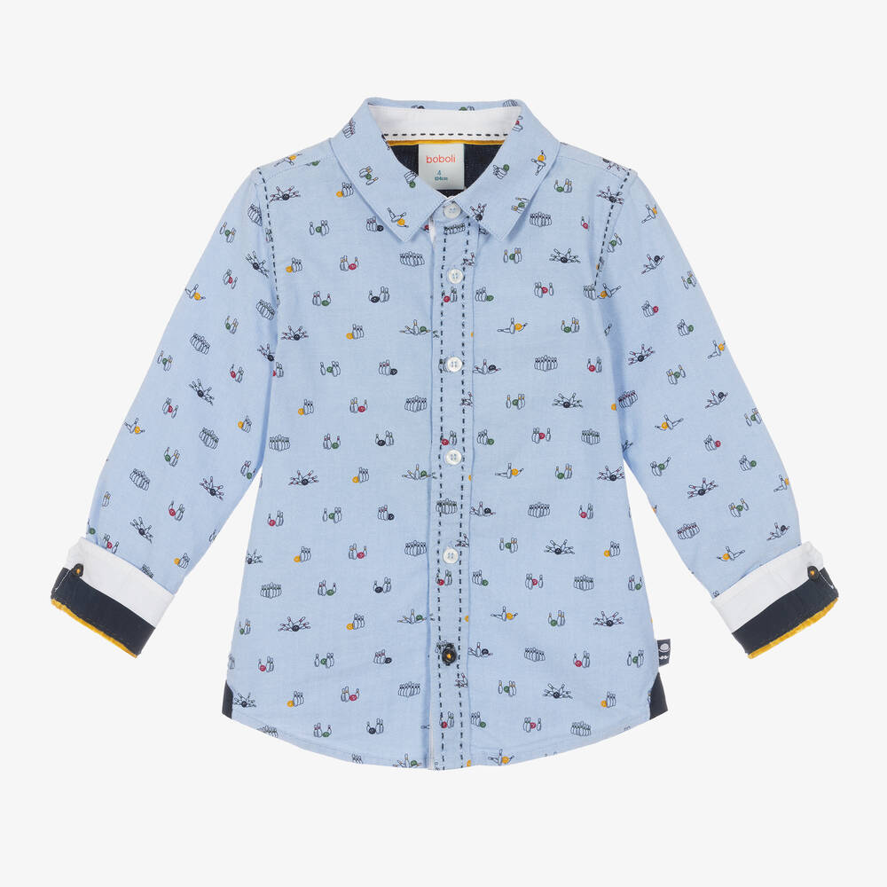 Boboli-قميص سليم فيت قطن لون أزرق للأولاد | Childrensalon Outlet