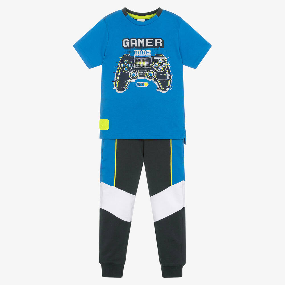 Boboli - Boys Blue Cotton Top & Trouser Set | Childrensalon