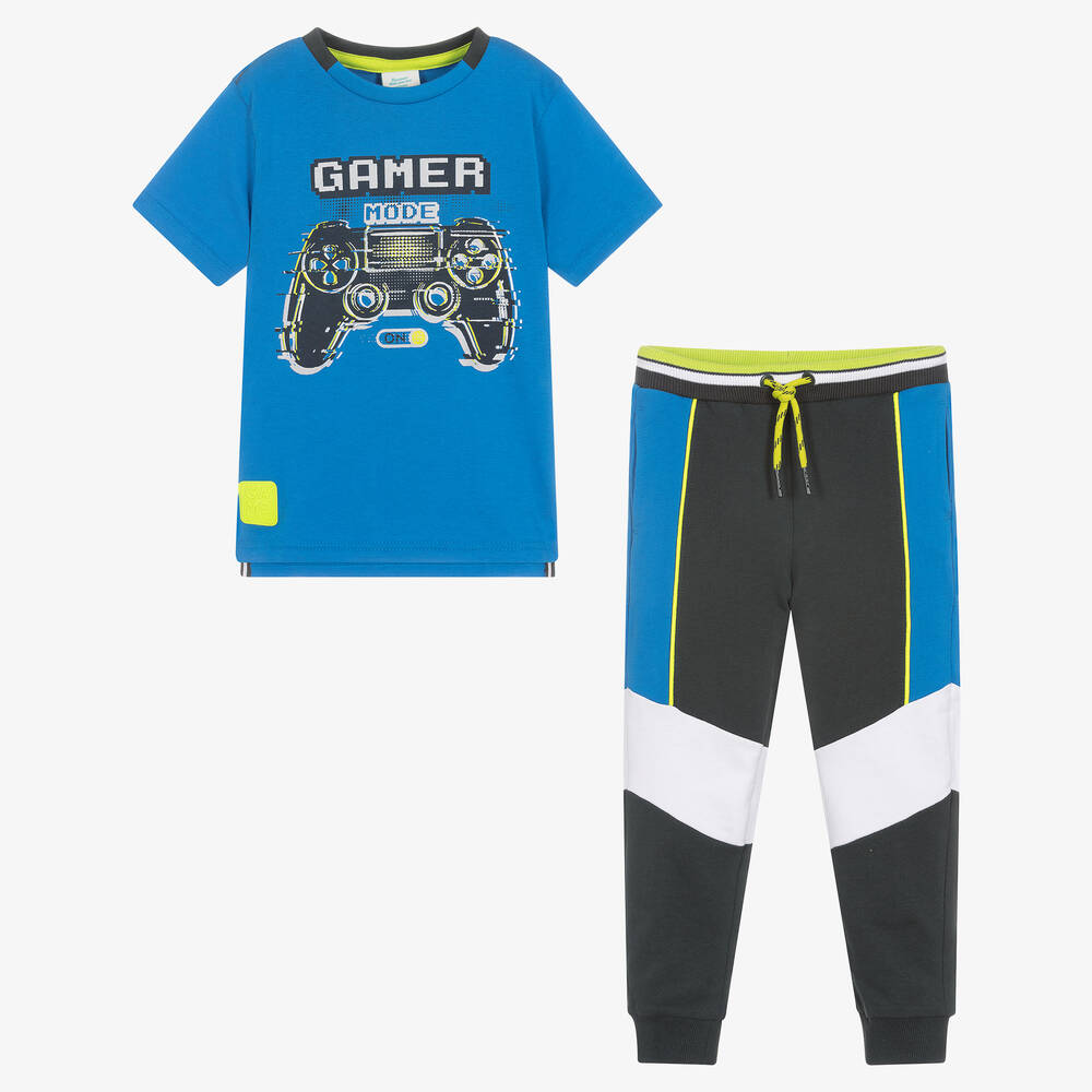 Boboli-Boys Blue Cotton Top & Trouser Set | Childrensalon Outlet