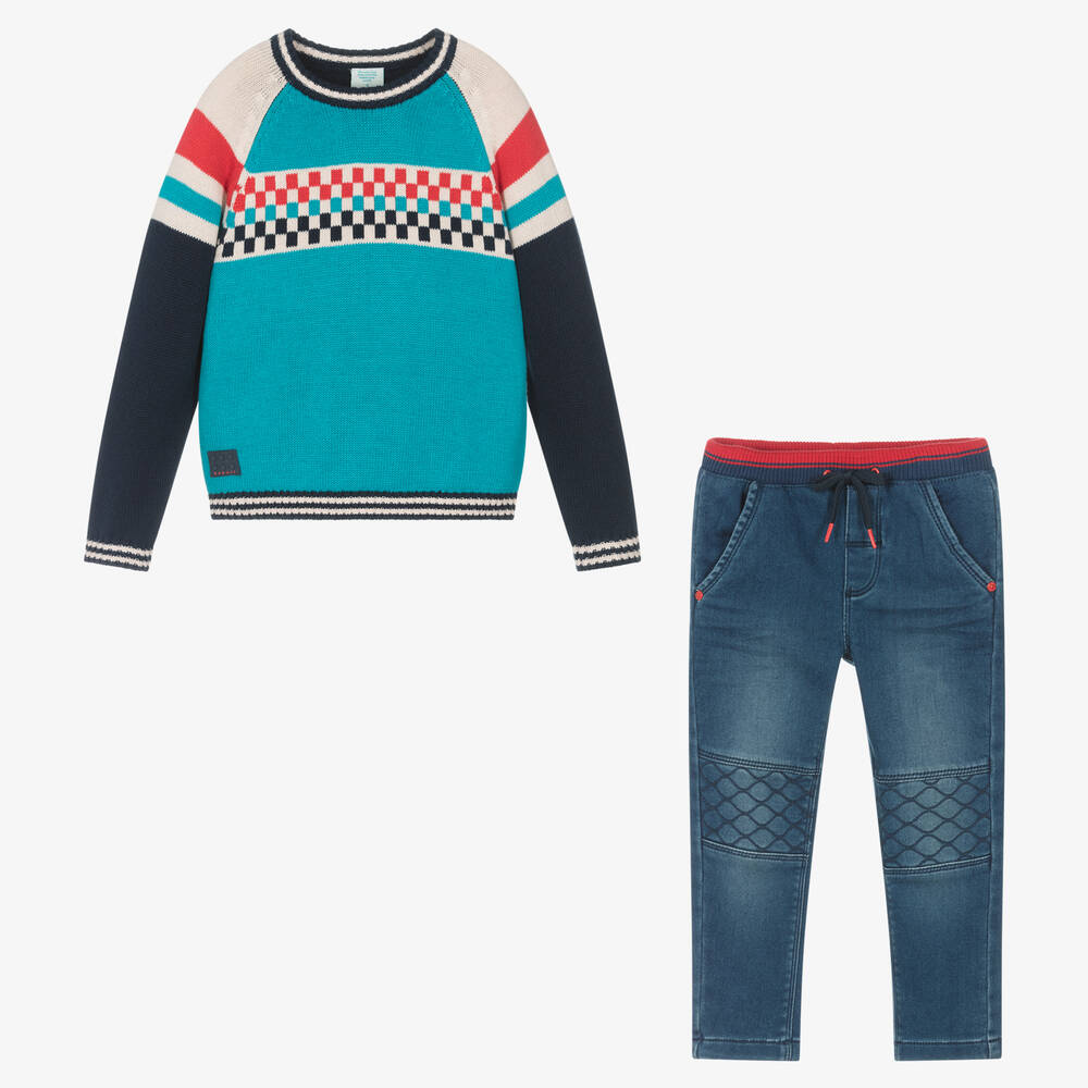 Boboli-Boys Blue Cotton Trouser Set | Childrensalon Outlet