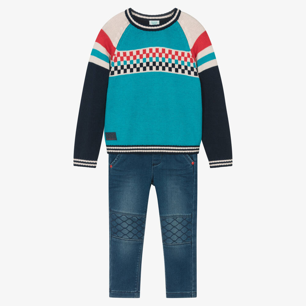 Boboli - Сине-голубой свитер и брюки из хлопка | Childrensalon