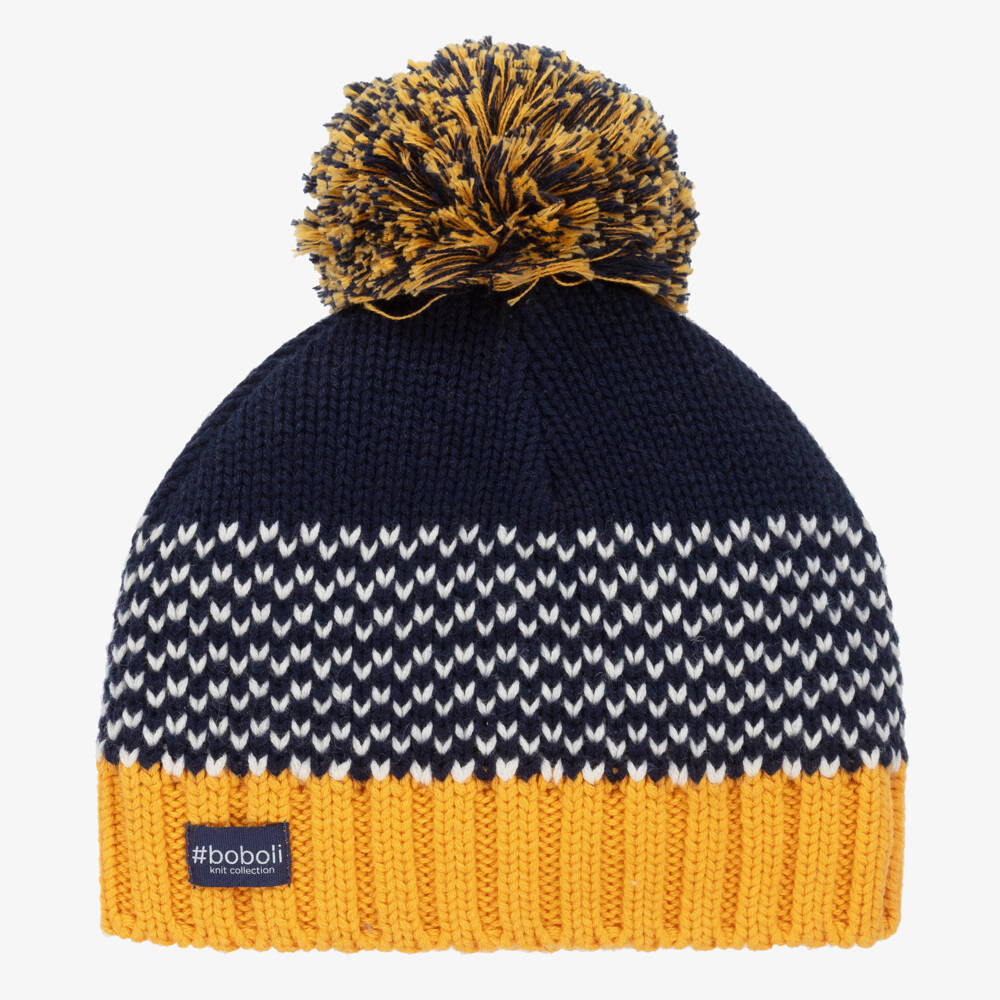 Boboli-Boys Blue Cotton & Wool Pom-Pom Hat | Childrensalon Outlet