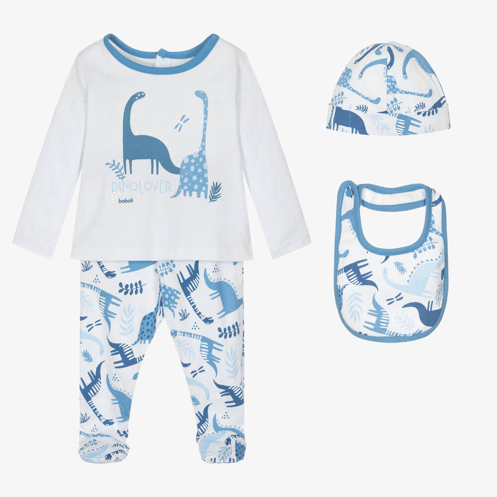Boboli - Boys Blue Dinosaur Babygrow Gift Set | Childrensalon