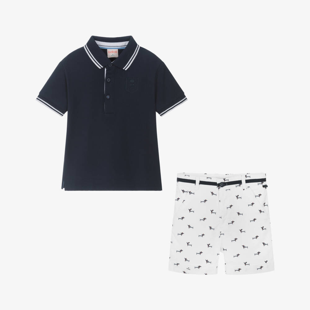 Boboli-طقم شورت أزرق بطبعة كلاب للأولاد | Childrensalon Outlet