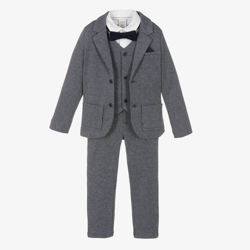Boboli-بِدلة مزيج قطن كاروهات لون أزرق ورمادي | Childrensalon Outlet