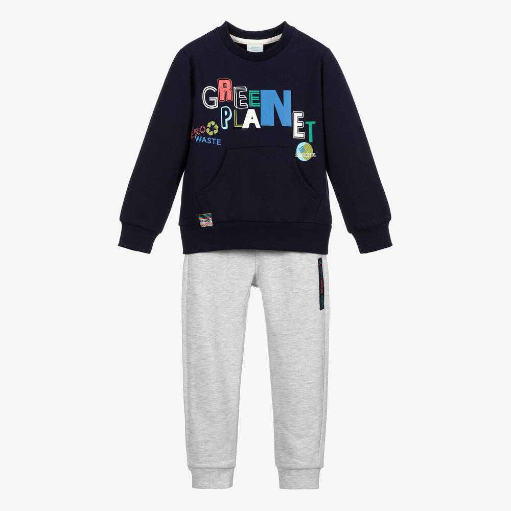 Boboli - Boys Blue & Grey Cotton Tracksuit | Childrensalon