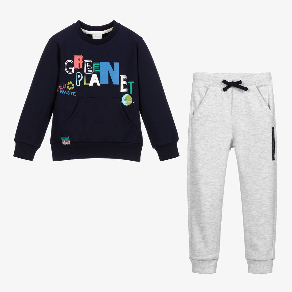 Boboli-Серо-синий спортивный костюм из хлопка для мальчиков | Childrensalon Outlet