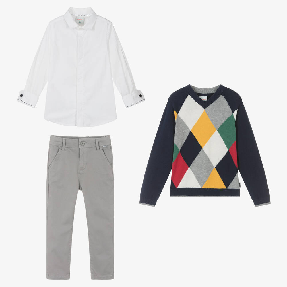 Boboli-Boys Blue & Grey Cotton Trouser Set | Childrensalon Outlet