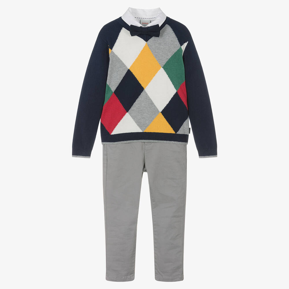 Boboli - Ensemble pantalon coton bleu gris | Childrensalon