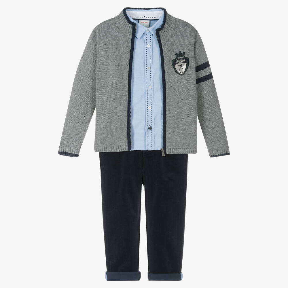 Boboli - Boys Blue & Grey Cotton Trouser Set | Childrensalon