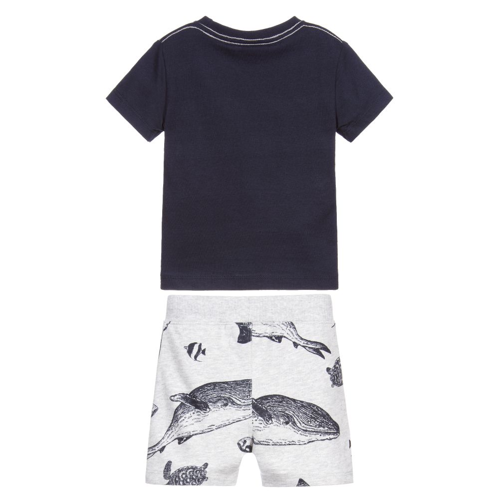 Boboli-طقم شورت وتوب قطن جيرسي لون كحلي ورمادي للأولاد | Childrensalon Outlet