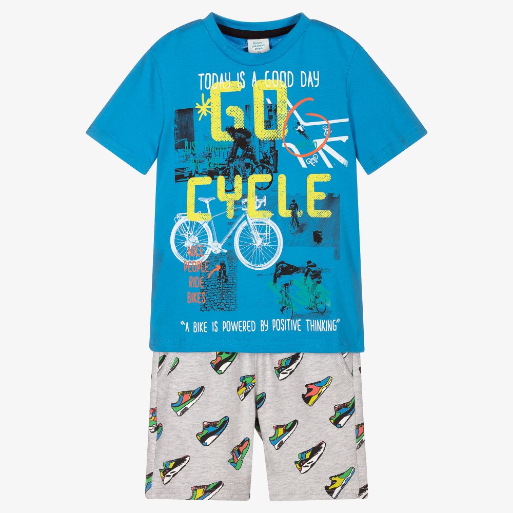 Boys Blue Grey Shorts Set