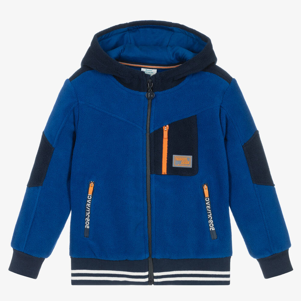 Boboli - Boys Blue Hooded Fleece Zip-Up Top | Childrensalon