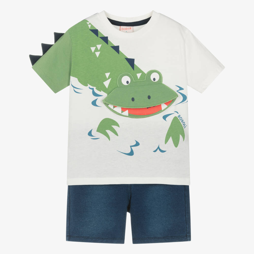 Boboli-طقم قطني أزرق وعاجي للأولاد | Childrensalon Outlet