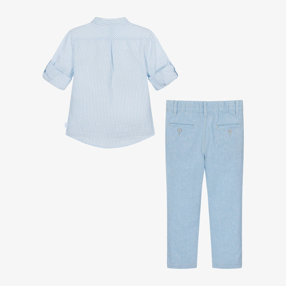 Blue Poplin Boys Pants Set