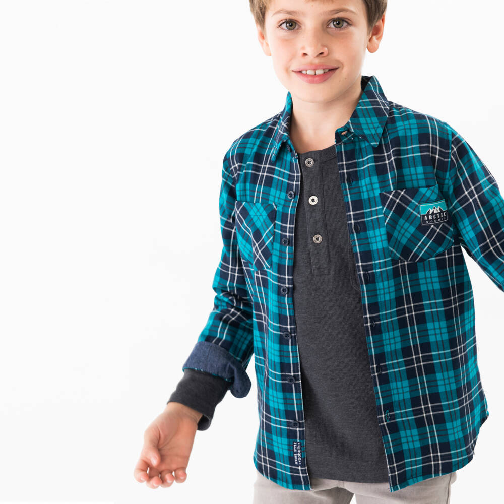 Boboli-Boys Blue Plaid Cotton Shirt | Childrensalon Outlet