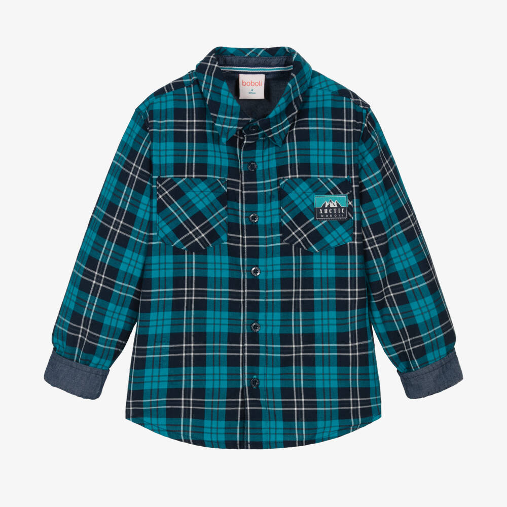 Boboli-Boys Blue Plaid Cotton Shirt | Childrensalon Outlet