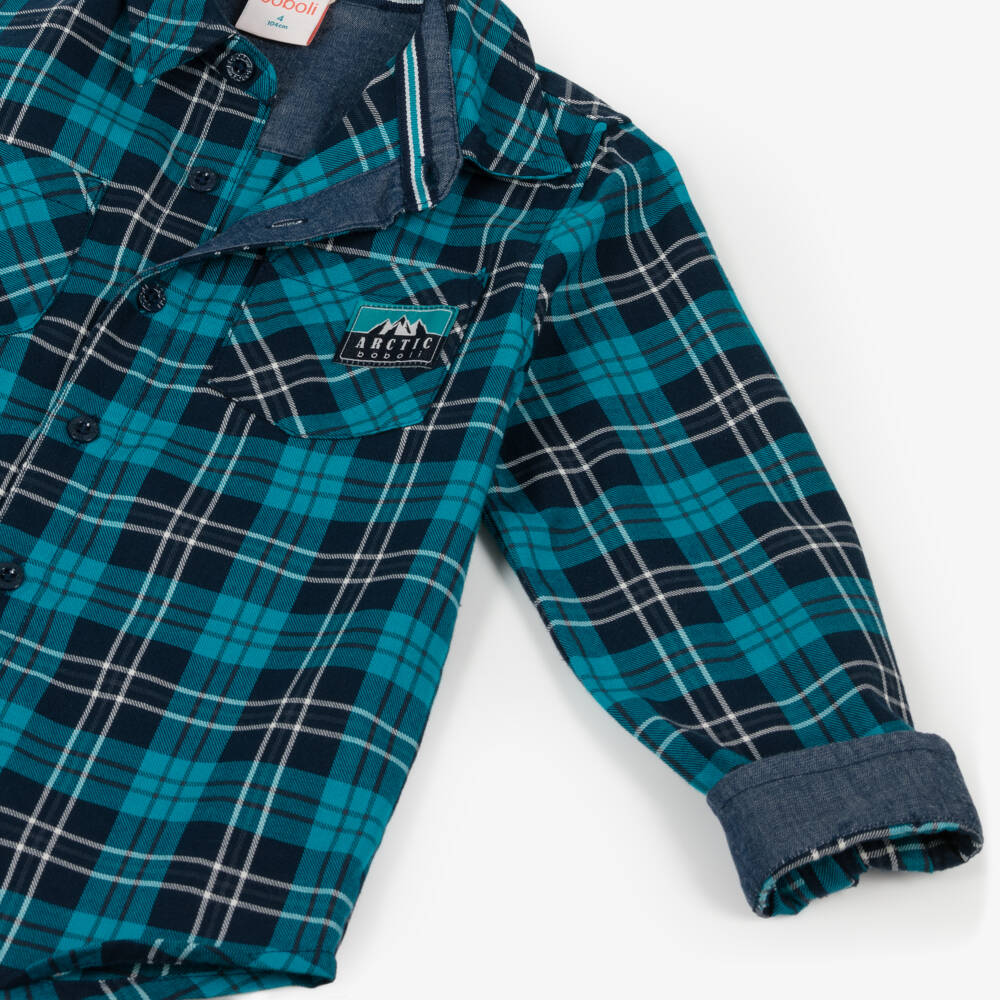 Boboli-Boys Blue Plaid Cotton Shirt | Childrensalon Outlet