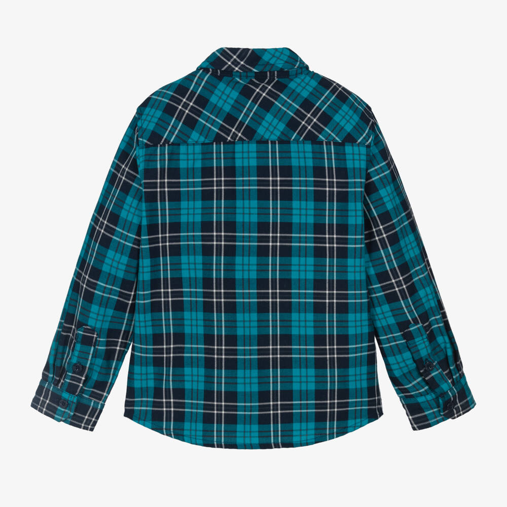Boboli-Boys Blue Plaid Cotton Shirt | Childrensalon Outlet
