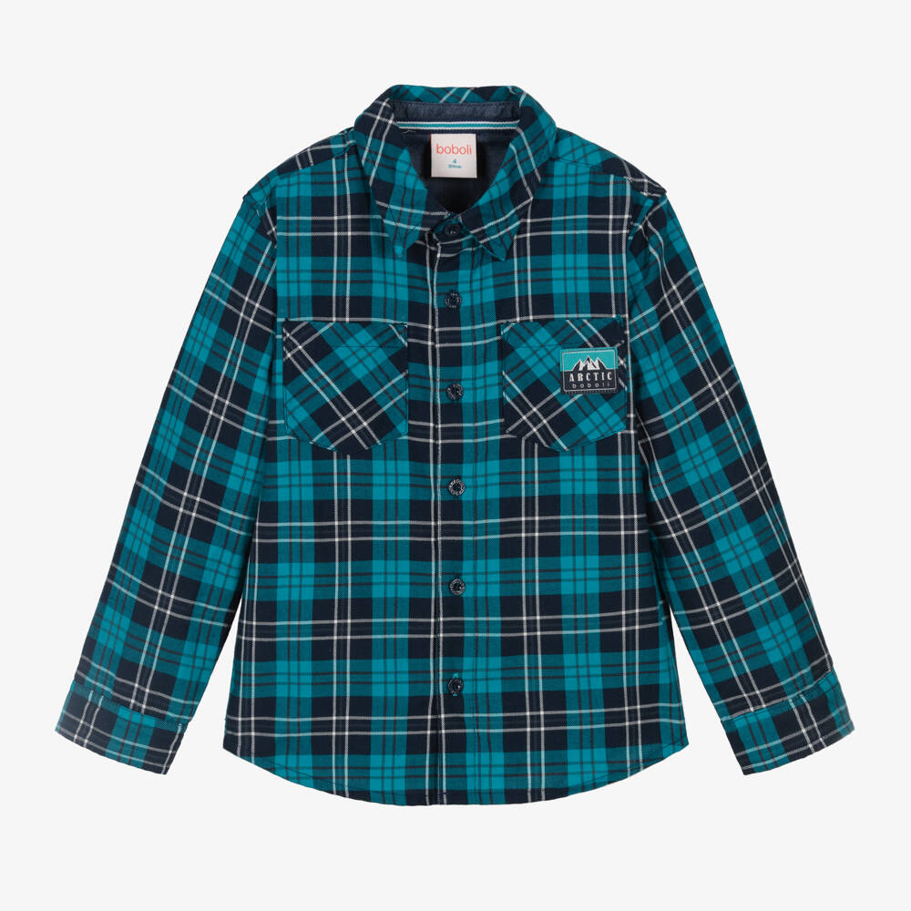 Boboli-Boys Blue Plaid Cotton Shirt | Childrensalon Outlet