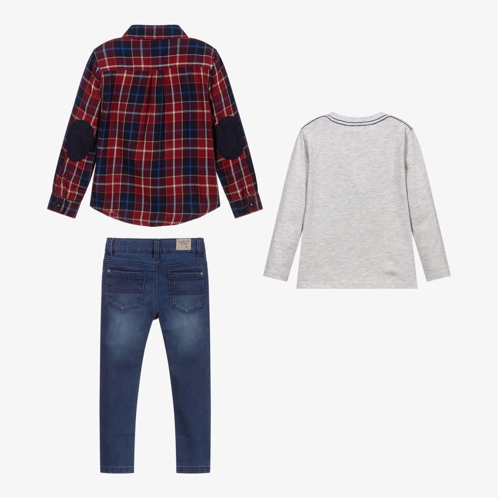 بوبولي-طقم بنطلون 3 قطع قطن لون كحلي وأحمر للأولاد | Childrensalon Outlet