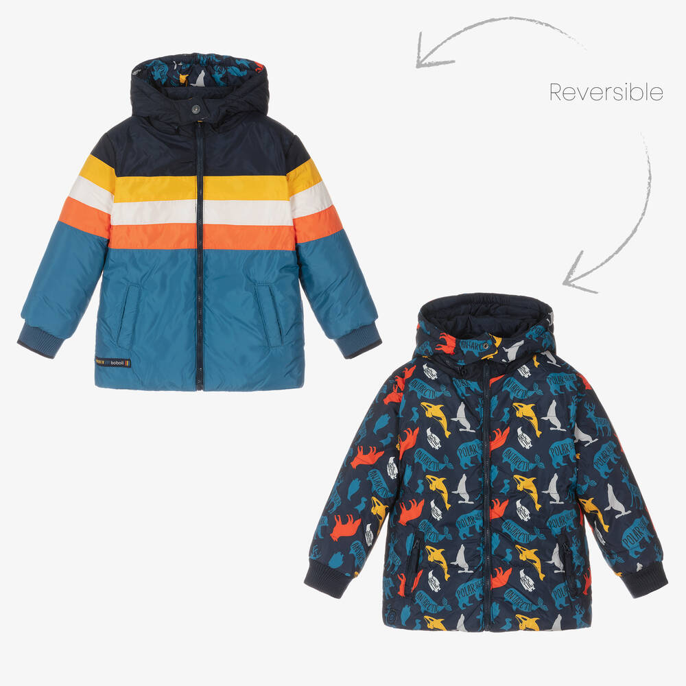 Boboli - معطف بوجهين لون أزرق للأولاد | Childrensalon
