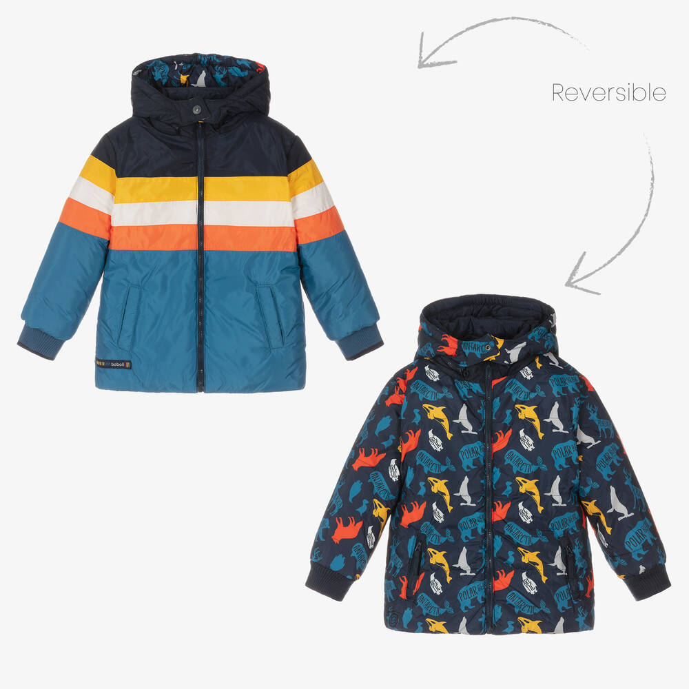 Boboli-Boys Blue Reversible Coat | Childrensalon Outlet