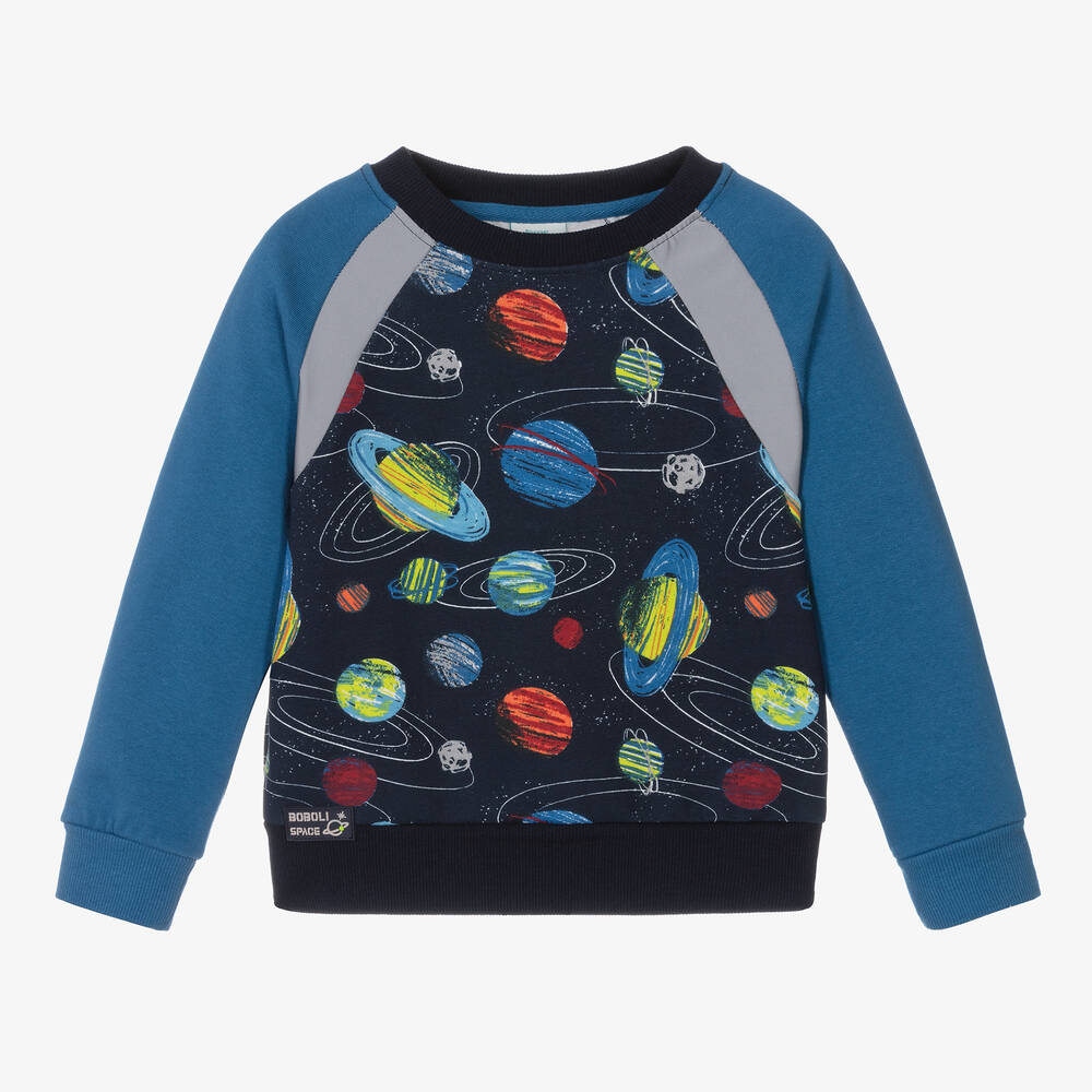Boboli - Boys Blue Space Cotton Sweatshirt | Childrensalon