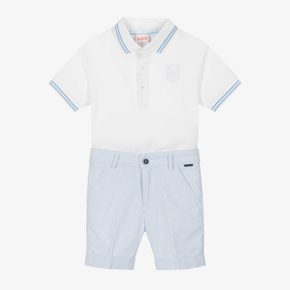 Boboli-Boys Blue Striped Cotton Shorts Set | Childrensalon Outlet