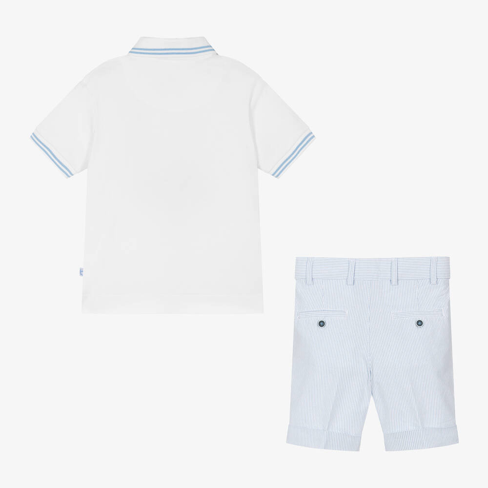 Boboli-Boys Blue Striped Cotton Shorts Set | Childrensalon Outlet