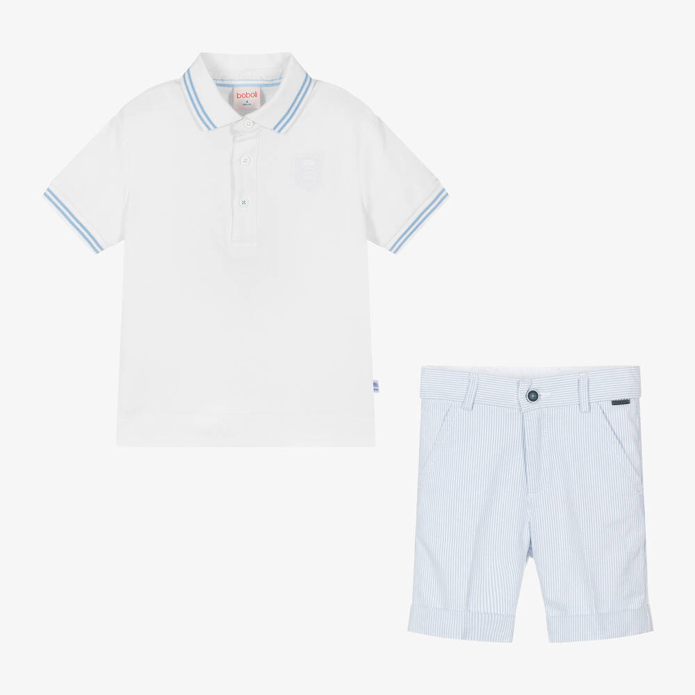 Boboli-Boys Blue Striped Cotton Shorts Set | Childrensalon Outlet