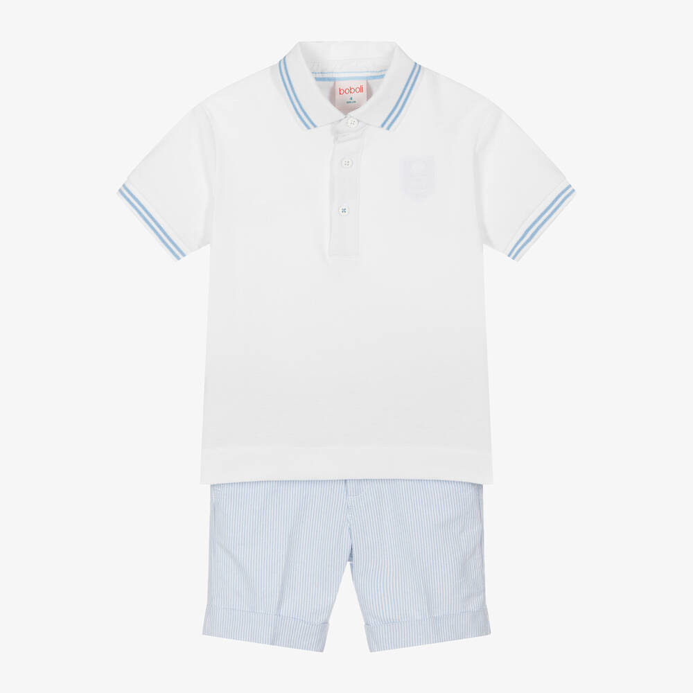 Boboli-Boys Blue Striped Cotton Shorts Set | Childrensalon Outlet