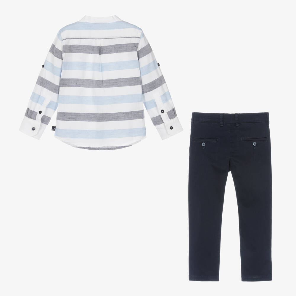 Boboli-Boys Blue Striped Cotton Trouser Set | Childrensalon Outlet